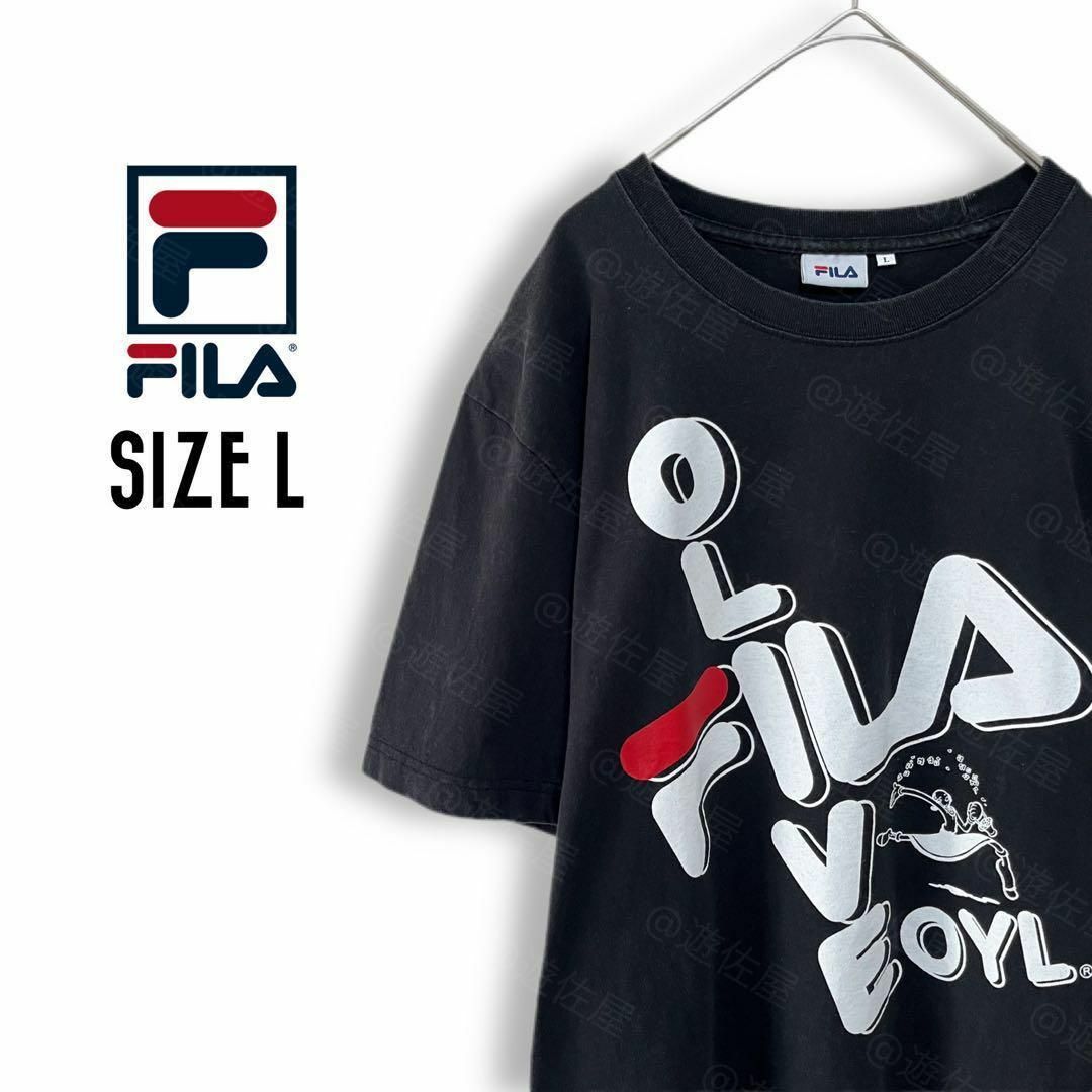 FILA(フィラ)のフィラ Tシャツ 古着 オリーブコラボ L ワンポイントロゴ プリント 黒b32 メンズのトップス(Tシャツ/カットソー(半袖/袖なし))の商品写真