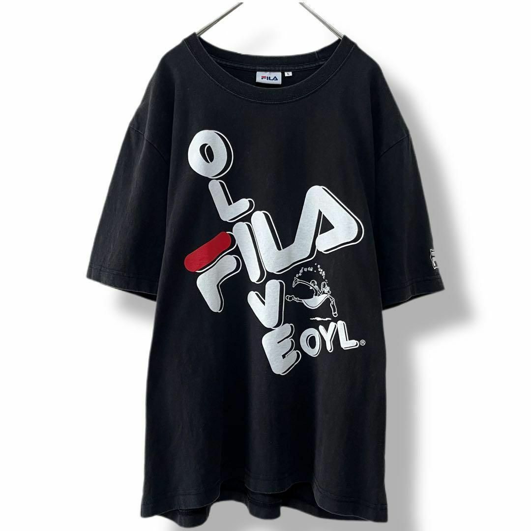 FILA(フィラ)のフィラ Tシャツ 古着 オリーブコラボ L ワンポイントロゴ プリント 黒b32 メンズのトップス(Tシャツ/カットソー(半袖/袖なし))の商品写真