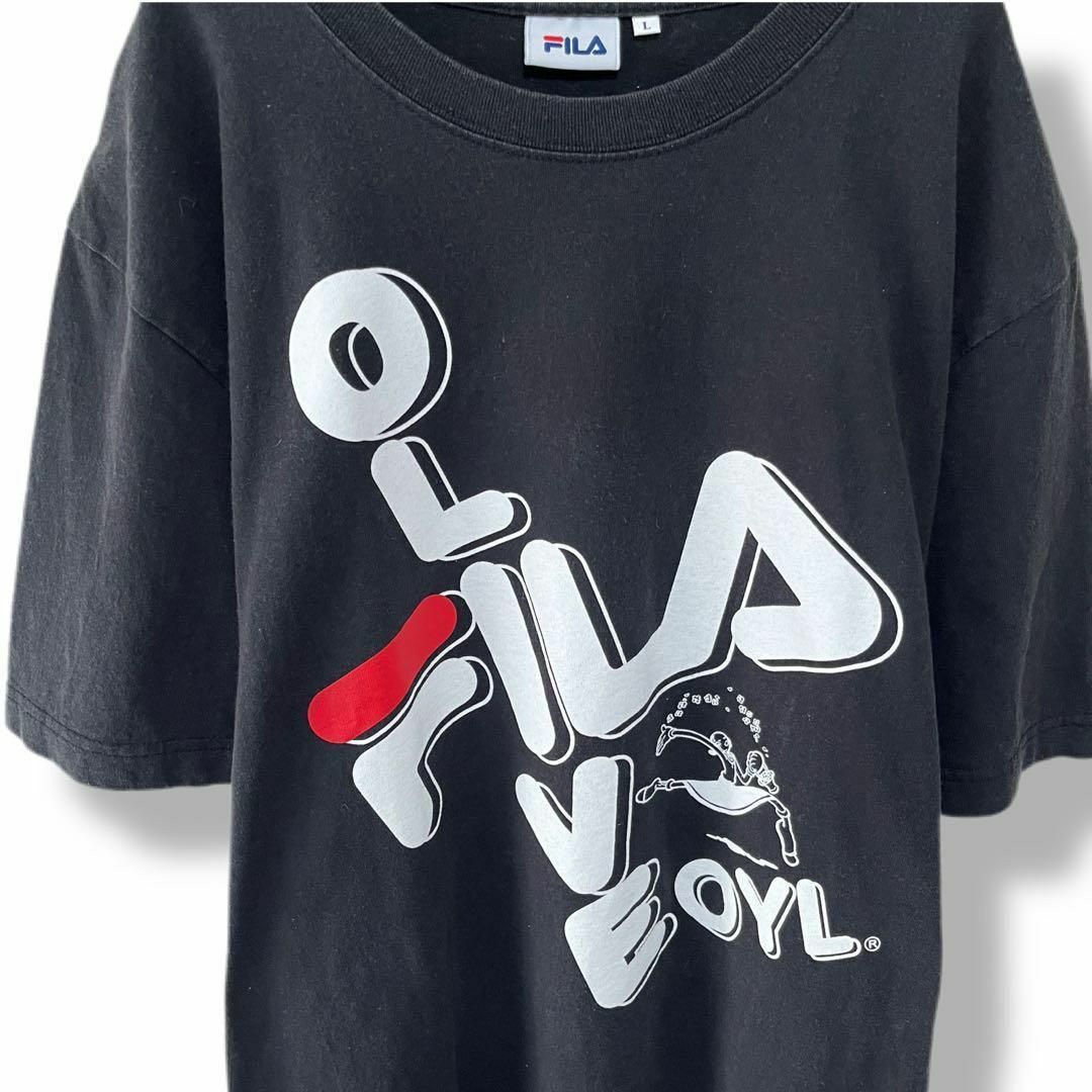 FILA(フィラ)のフィラ Tシャツ 古着 オリーブコラボ L ワンポイントロゴ プリント 黒b32 メンズのトップス(Tシャツ/カットソー(半袖/袖なし))の商品写真