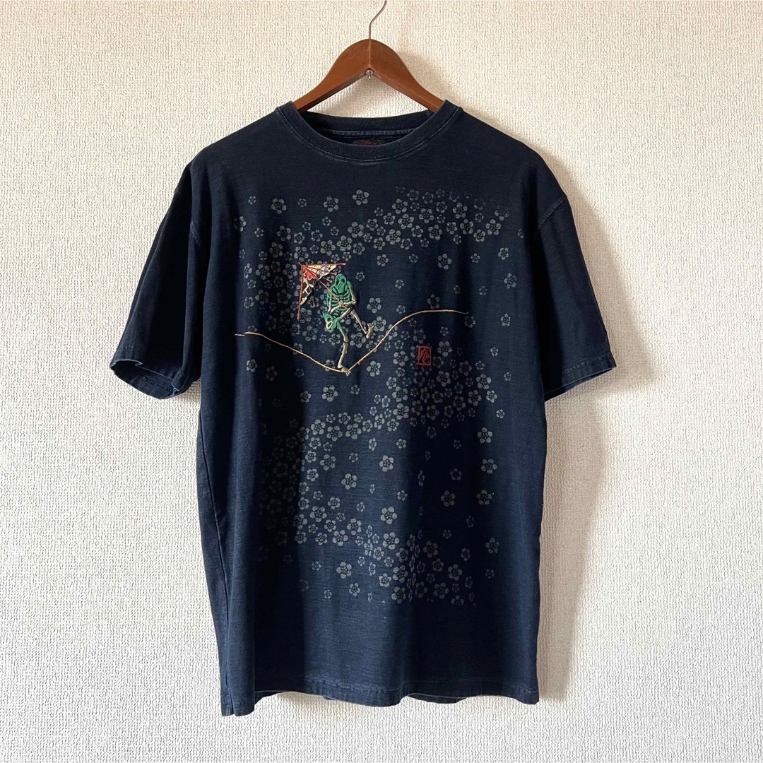 ①京都 衣 藍染 刺繍入り 半袖Tシャツ Lサイズ COROMOOL インディゴ メンズのトップス(Tシャツ/カットソー(半袖/袖なし))の商品写真