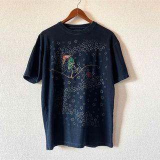 ①京都 衣 藍染 刺繍入り 半袖Tシャツ Lサイズ COROMOOL インディゴ(Tシャツ/カットソー(半袖/袖なし))