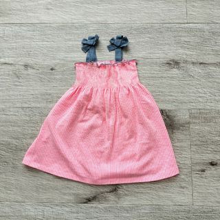 ザラキッズ(ZARA KIDS)のZARAベビー ストライプりぼんワンピース 104cm(ワンピース)