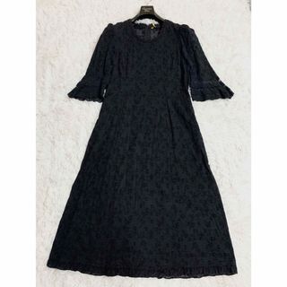 バラ色の暮し 総刺繍レース フリル半袖 ロングマキシ ワンピース ヴィンテージ(ロングワンピース/マキシワンピース)