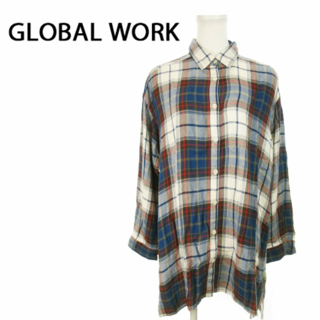 GLOBAL WORK(グローバルワーク)のグローバルワーク チュニックシャツ 長袖 チェック L 白 231219MN2R レディースのトップス(チュニック)の商品写真