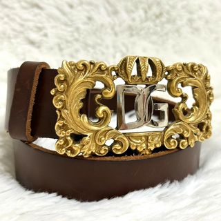 ドルチェアンドガッバーナ(DOLCE&GABBANA)の美品　ドルチェ&ガッバーナ　D&G ロゴ　ベルト　バロック　ゴールド　シルバー(ベルト)