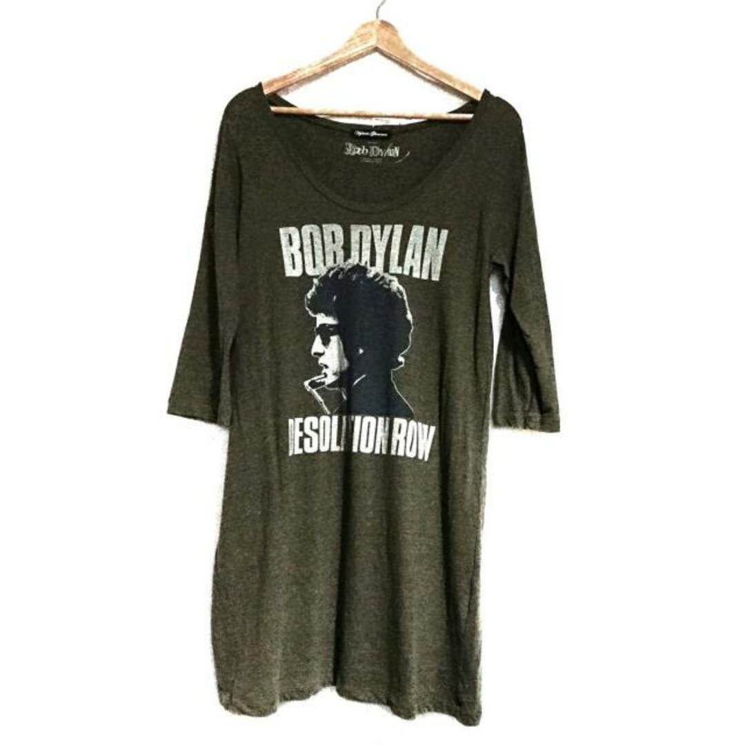 HYSTERIC GLAMOUR(ヒステリックグラマー)のHYSTERIC GLAMOUR(ヒステリックグラマー) チュニック サイズF レディース - ダークグリーン×アイボリー×ダークグレー クルーネック/七分袖 レディースのトップス(チュニック)の商品写真