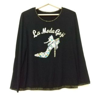 イタリヤ(伊太利屋)の伊太利屋/GKITALIYA(イタリヤ) 長袖Tシャツ サイズ11 M レディース美品  - 黒×ゴールド×マルチ パンプス柄/ビジュー/ラメ レーヨン、ポリウレタン(Tシャツ(長袖/七分))