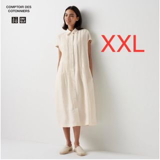 ユニクロ(UNIQLO)のユニクロ コントワー・デ・コトニエ リネンブレンドシャツワンピース（半袖）XXL(ロングワンピース/マキシワンピース)