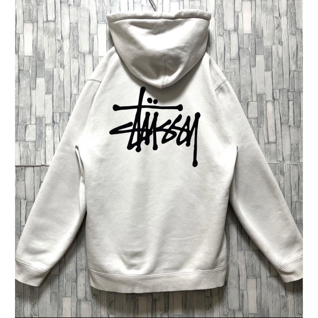 STUSSY(ステューシー)のステューシー プルオーバー パーカー ホワイト ショーンフォント M 裏起毛 メンズのトップス(パーカー)の商品写真