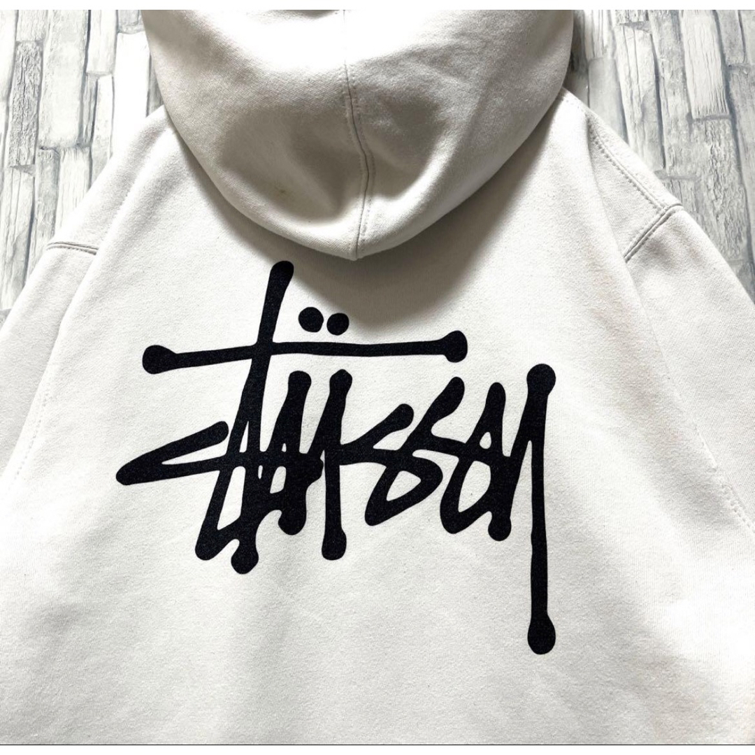 STUSSY(ステューシー)のステューシー プルオーバー パーカー ホワイト ショーンフォント M 裏起毛 メンズのトップス(パーカー)の商品写真