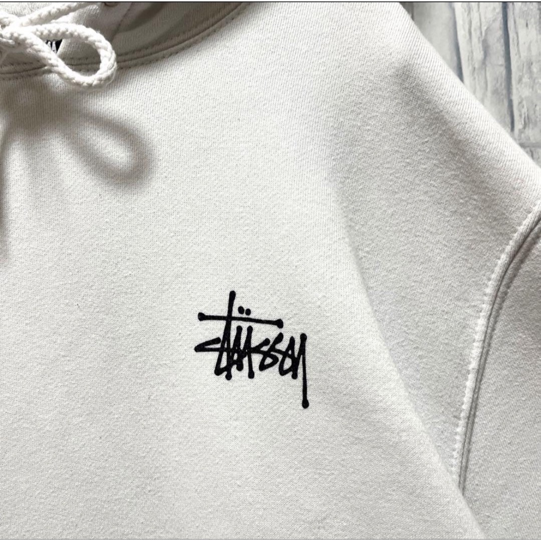 STUSSY(ステューシー)のステューシー プルオーバー パーカー ホワイト ショーンフォント M 裏起毛 メンズのトップス(パーカー)の商品写真