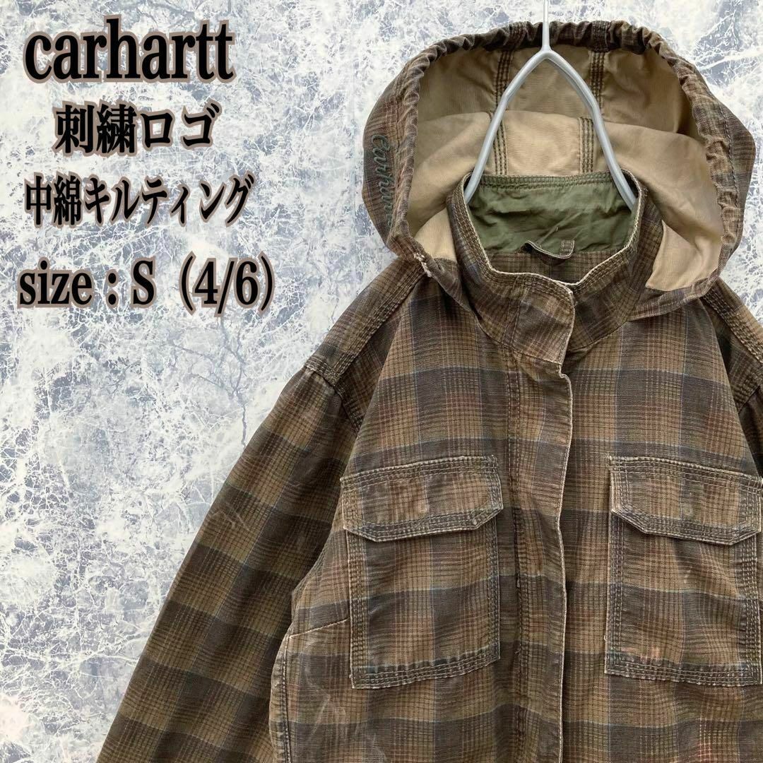 carhartt(カーハート)のIJ133 US古着カーハート刺繍裏地ブランドロゴカーキチェック柄中肉ジャケット レディースのジャケット/アウター(ブルゾン)の商品写真