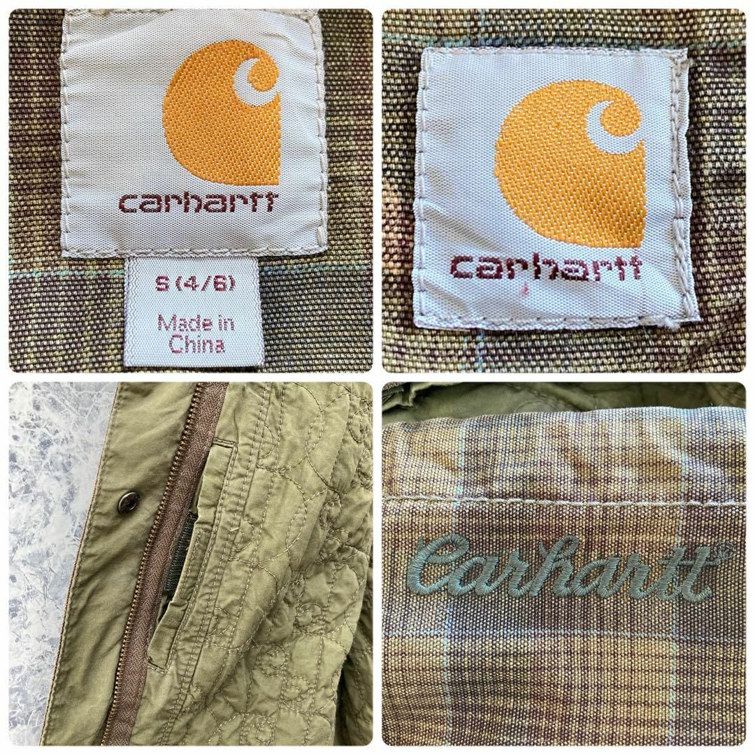 carhartt(カーハート)のIJ133 US古着カーハート刺繍裏地ブランドロゴカーキチェック柄中肉ジャケット レディースのジャケット/アウター(ブルゾン)の商品写真