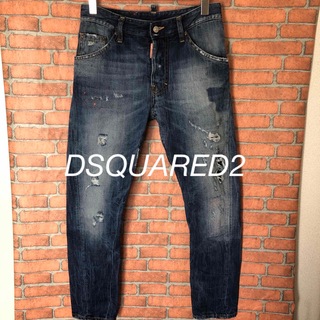 ディースクエアード(DSQUARED2)のDSQUARED2  ダメージリペア　　　　オレンジペイント　スキニーデニム(デニム/ジーンズ)