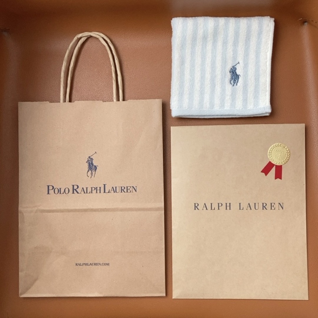 Ralph Lauren(ラルフローレン)の★未使用★　ラルフローレン　ハンカチタオル　ストライプ　ショッパー付 メンズのファッション小物(ハンカチ/ポケットチーフ)の商品写真