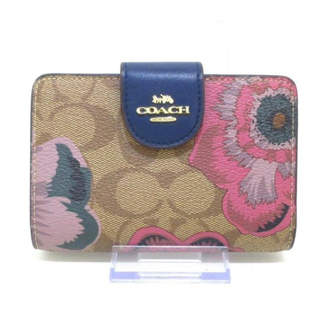 COACH(コーチ)のCOACH(コーチ) 2つ折り財布美品  シグネチャー柄 C3452 カーキ×ネイビー×マルチ L字ファスナー PVC(塩化ビニール) レディースのファッション小物(財布)の商品写真