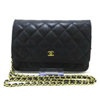 シャネル(CHANEL)のCHANEL(シャネル) 財布 マトラッセ 黒 チェーンウォレット/ゴールド金具 キャビアスキン(財布)