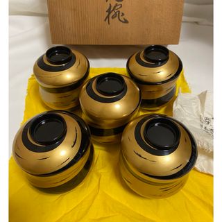 【輪島塗】　吸物椀　汁椀　5客　漆器　箔蒔絵(漆芸)