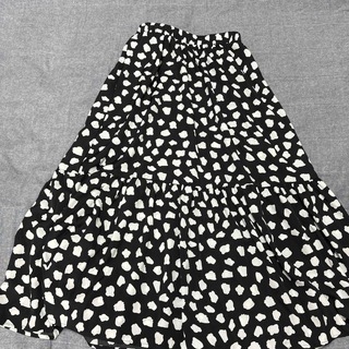 ティアードロングスカート　Mサイズ　ブラック×ホワイト(ロングスカート)