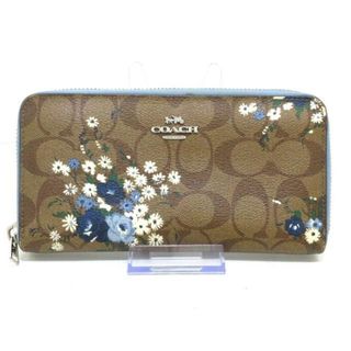 コーチ(COACH)のCOACH(コーチ) 長財布 - カーキ×ブルー×マルチ シグネチャー柄/花柄 レザー(財布)