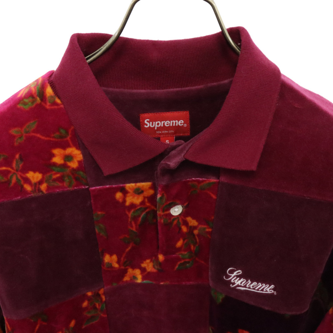 Supreme(シュプリーム)のSUPREME シュプリーム 21AW Floral Patchwork Velour L/S Polo フローラル パッチワーク ロングスリーブ長袖ポロシャツ ポロ カーディナル メンズのトップス(ポロシャツ)の商品写真