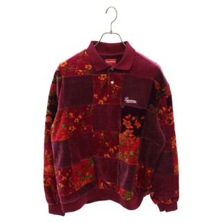 Supreme - SUPREME シュプリーム 21AW Floral Patchwork Velour L/S Polo フローラル パッチワーク ロングスリーブ長袖ポロシャツ ポロ カーディナル