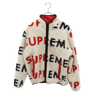 シュプリーム(Supreme)のSUPREME シュプリーム 18AW Reversible Logo Fleece Jacket リバーシブルロゴフリースジャケット ボアブルゾン 総柄ロゴ ホワイト/レッド(フライトジャケット)