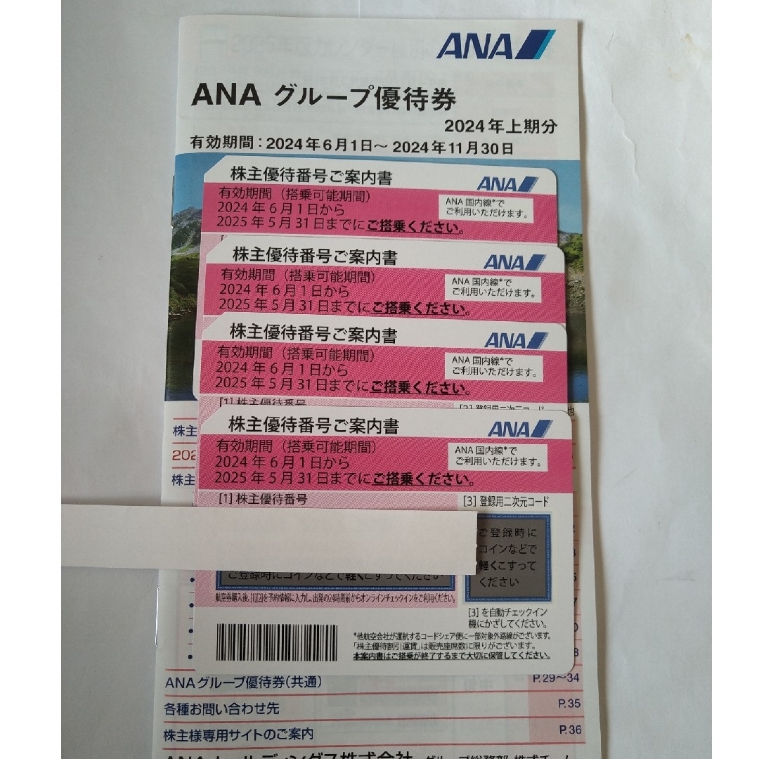 ANA(全日本空輸)(エーエヌエー(ゼンニッポンクウユ))のANA株主優待券4枚　有効期間2024年6月1日〜2025年5月31日 チケットの優待券/割引券(その他)の商品写真