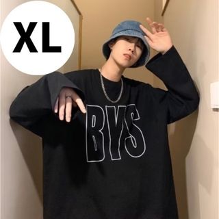 【大人気商品♪】メンズ　長袖　ロンT　XL　ブラック　カジュアル　ヒップホップ(シャツ)