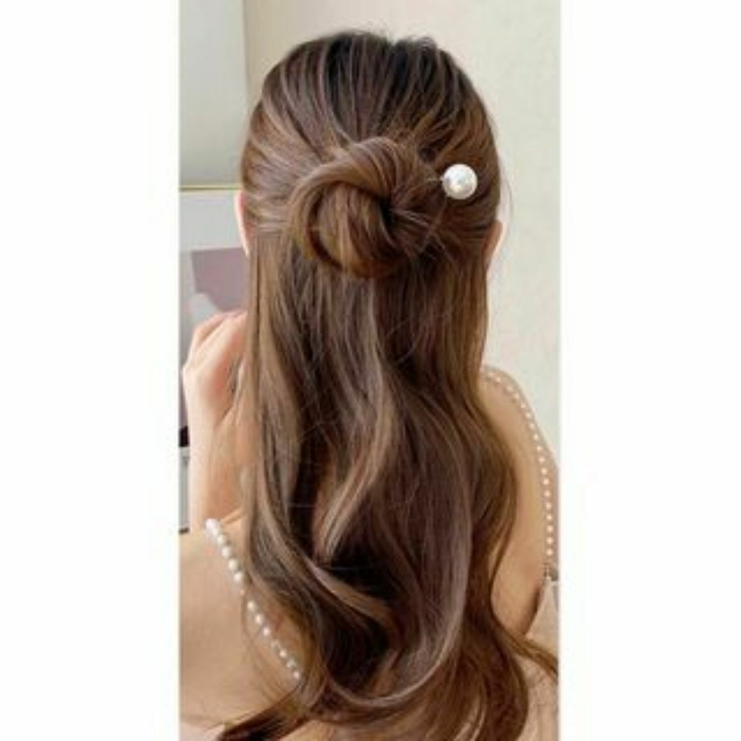 F8173 小粒パールかんざし　 かわいい簪 ヘアアレンジ U型挿し　一本 レディースのヘアアクセサリー(ヘアピン)の商品写真