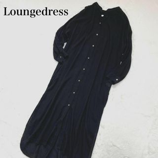 Loungedress - ラウンジドレス シアー ノーカラー ロング シャツワンピース ブラック