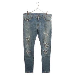 Saint Laurent - SAINT LAURENT PARIS サンローランパリ 15AW Destroy Crash Damage Jeans デストロイ クラッシュ ダメージ デニム スキニー パンツ インディゴ 391659 Y9151