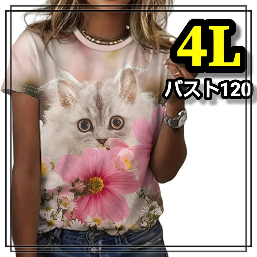 大きいサイズ レディース 半袖 Tシャツ ねこ オーバーサイズ XL 3L 4L レディースのトップス(Tシャツ(半袖/袖なし))の商品写真