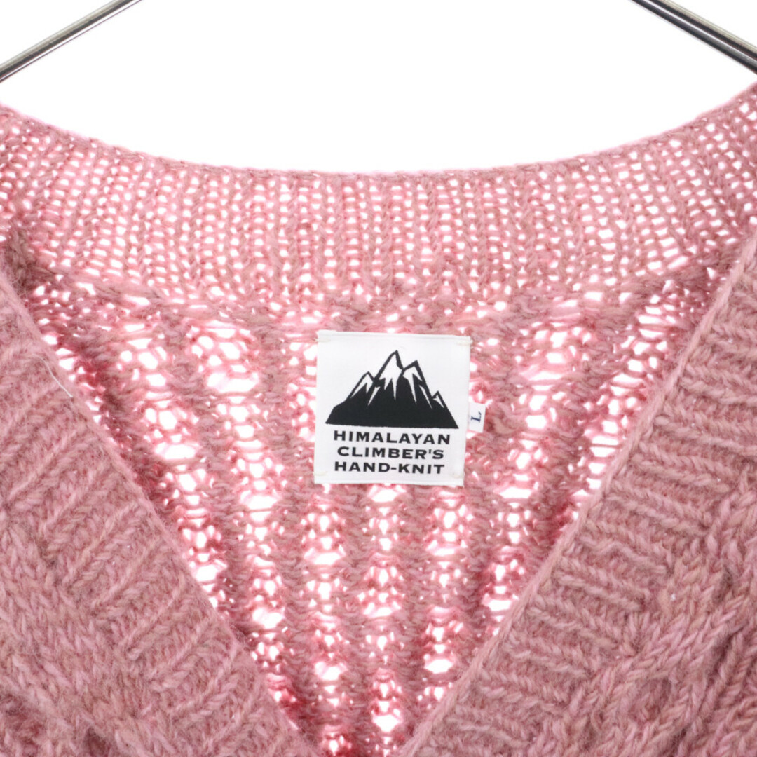 HIMALAYAN CLIMBER'S HAND-KNIT ヒマラヤンクライマーズハンドニット ワッペン付き Vネック ウッドボタン ウール カーディガン ピンク メンズのトップス(カーディガン)の商品写真