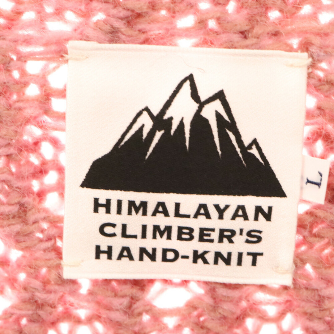 HIMALAYAN CLIMBER'S HAND-KNIT ヒマラヤンクライマーズハンドニット ワッペン付き Vネック ウッドボタン ウール カーディガン ピンク メンズのトップス(カーディガン)の商品写真