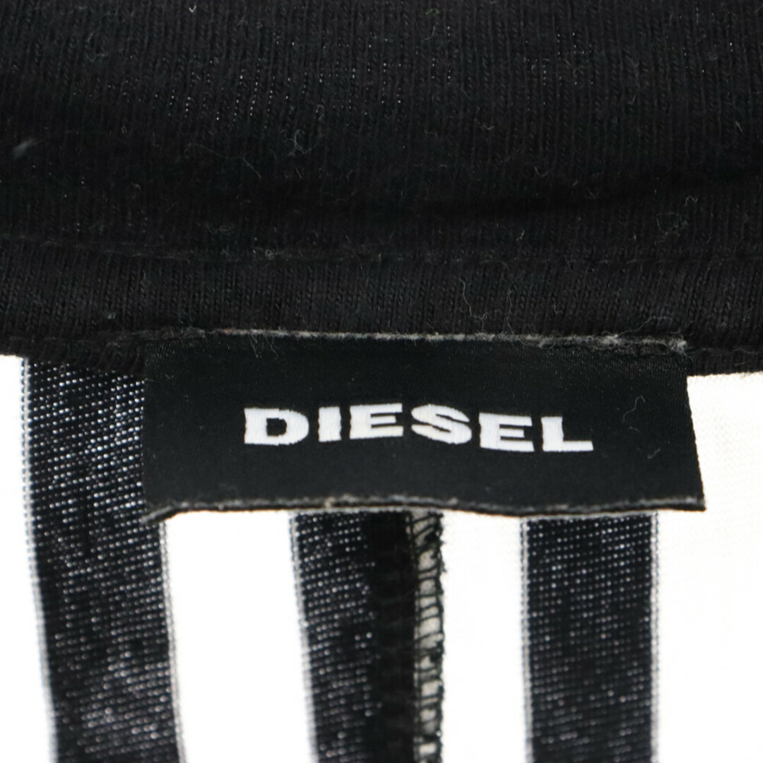 DIESEL(ディーゼル)のDIESEL ディーゼル SUPERIORプリント ダメージ加工 ボーダー 長袖Tシャツ ブラック/ホワイト メンズのトップス(Tシャツ/カットソー(七分/長袖))の商品写真