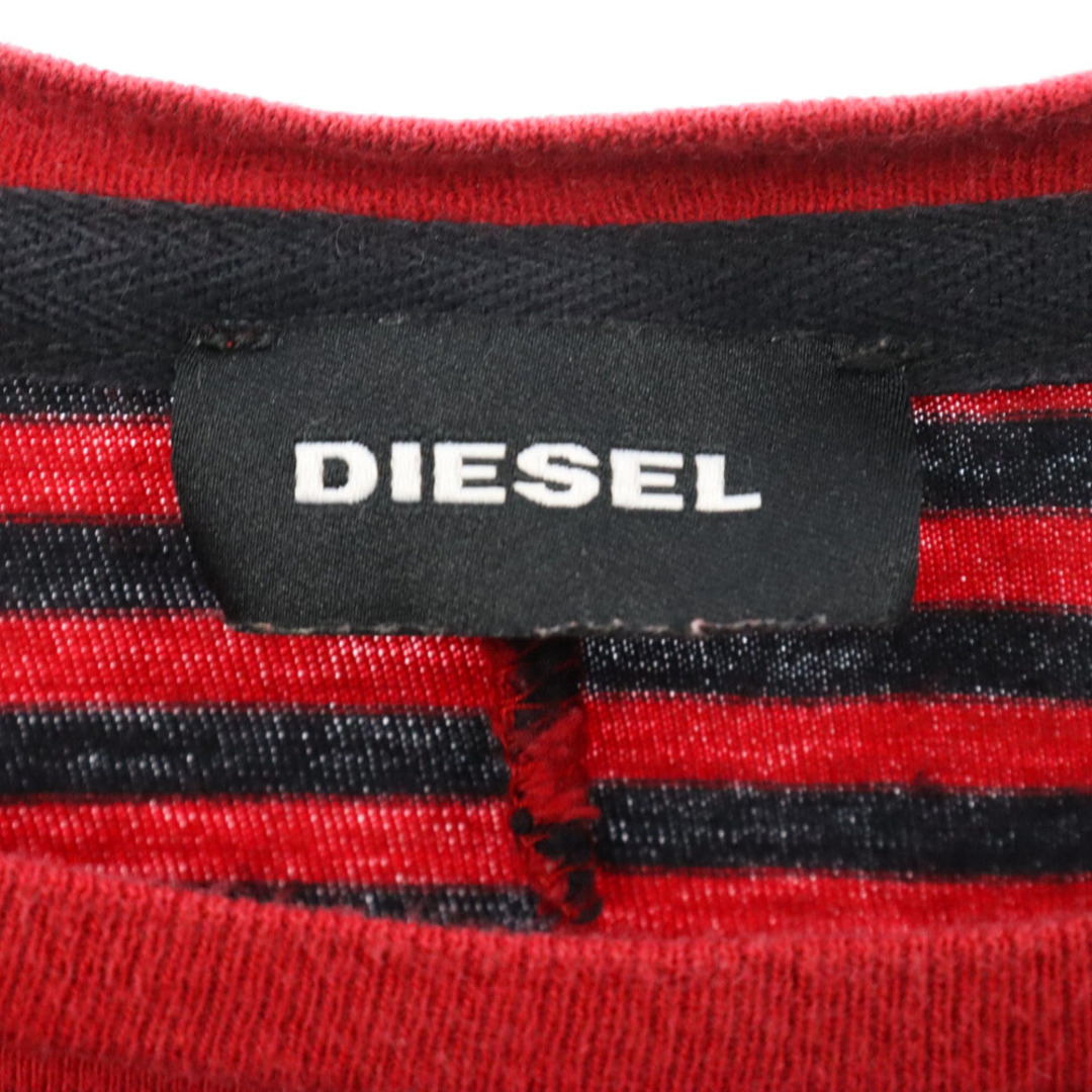 DIESEL(ディーゼル)のDIESEL ディーゼル パッチデザイン ボーダー 長袖Tシャツ カットソー レッド/ブラック メンズのトップス(Tシャツ/カットソー(七分/長袖))の商品写真