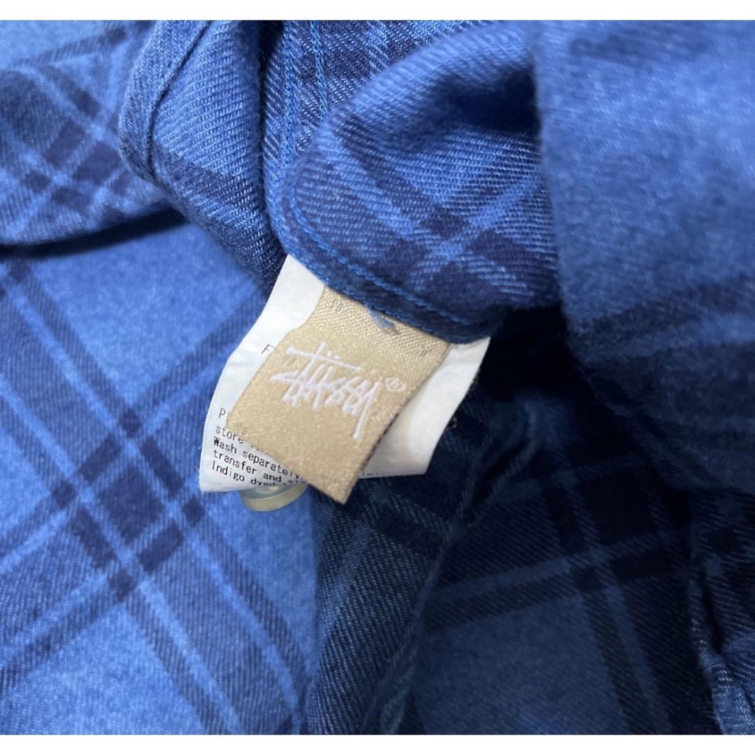 STUSSY(ステューシー)のステューシー ネルシャツ チェック 長袖 刺繍ロゴ ワンポイントロゴ ブルー S メンズのトップス(シャツ)の商品写真