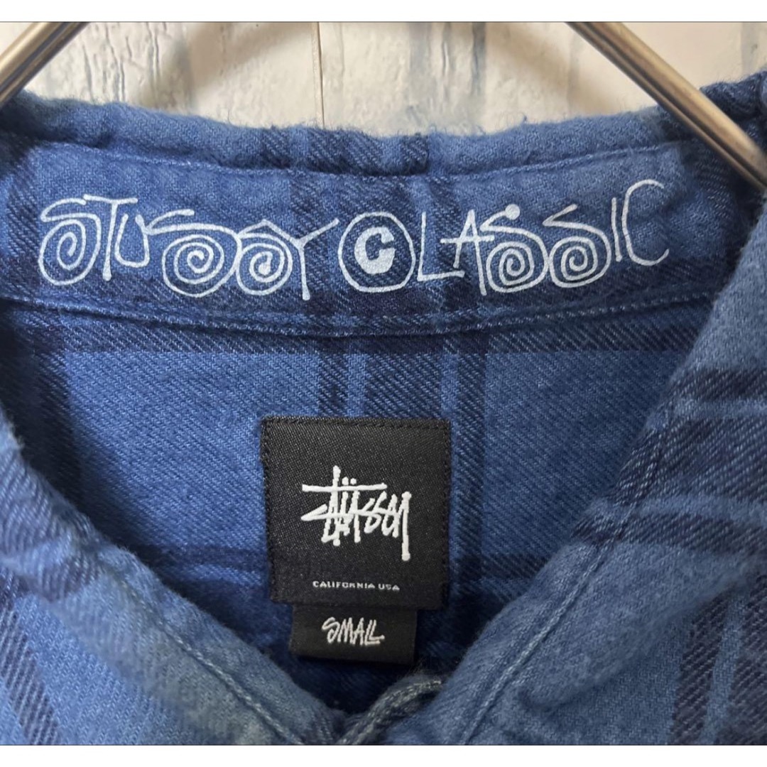 STUSSY(ステューシー)のステューシー ネルシャツ チェック 長袖 刺繍ロゴ ワンポイントロゴ ブルー S メンズのトップス(シャツ)の商品写真