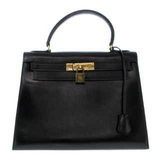 エルメス(Hermes)のHERMES(エルメス) ハンドバッグ ケリー28 黒 ゴールド金具 ボックスカーフ(ハンドバッグ)