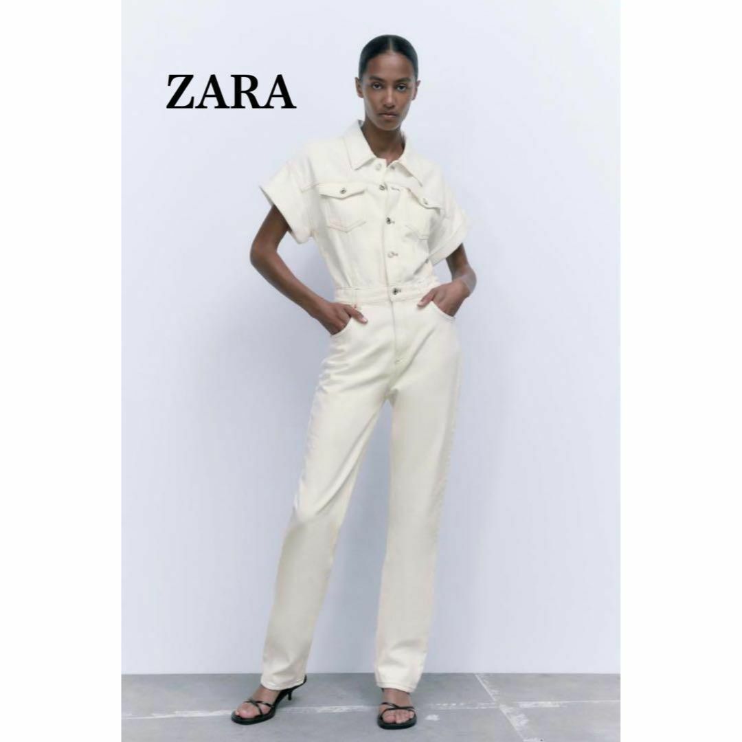 ZARA(ザラ)のZARA　ザラ デニム　ジャンプスーツ　ホワイト　 オールインワン　XS レディースのパンツ(オールインワン)の商品写真