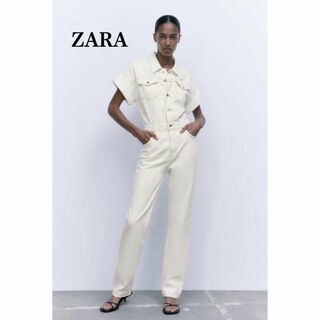 ザラ(ZARA)のZARA　ザラ デニム　ジャンプスーツ　ホワイト　 オールインワン　XS(オールインワン)