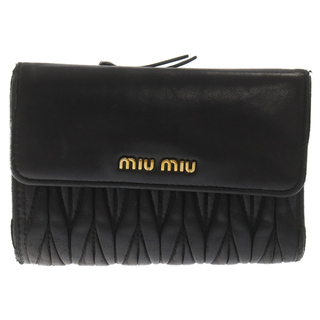 ミュウミュウ(miumiu)のmiumiu ミュウミュウ マテラッセ レザーウォレット 3つ折り財布 ブラック 5ML225(財布)