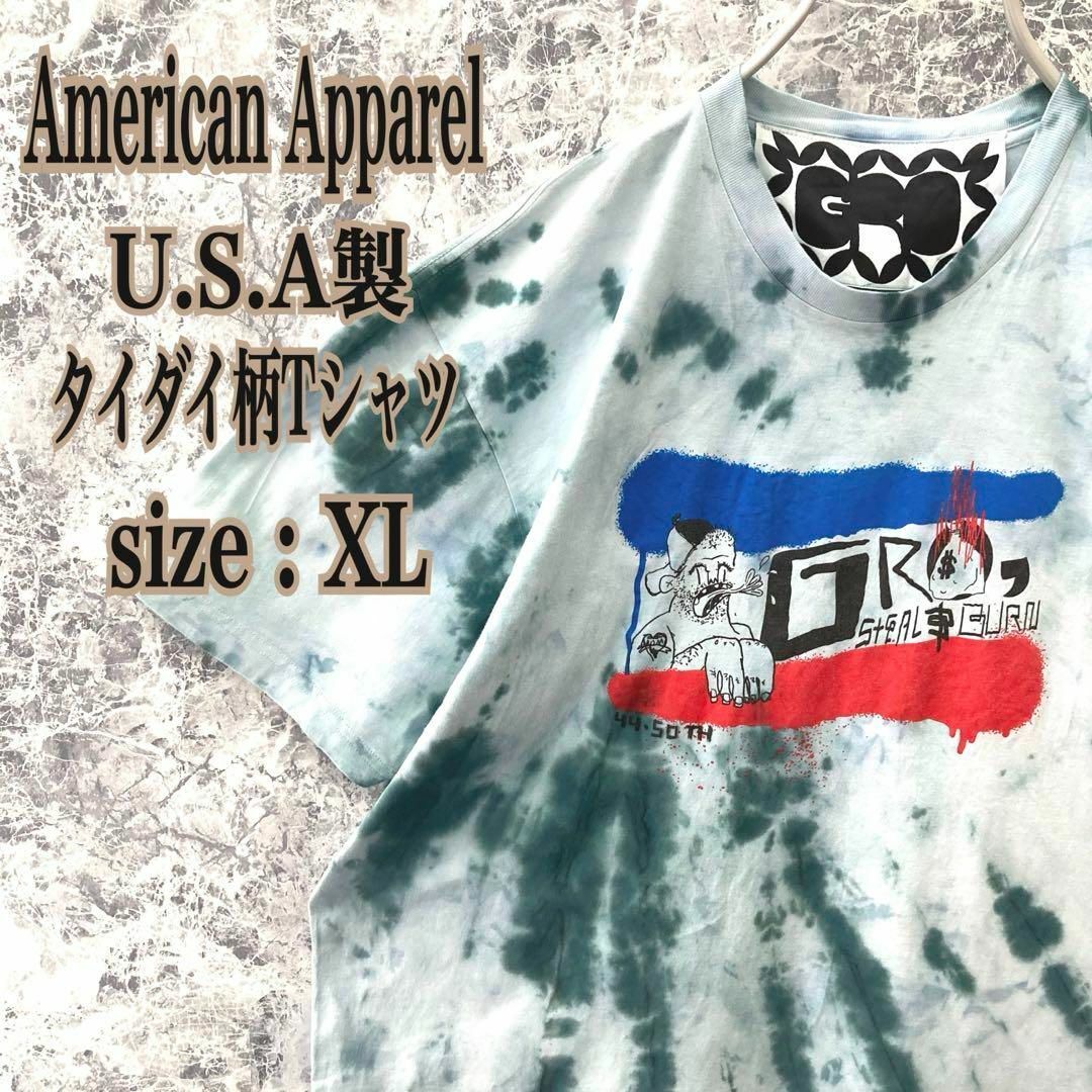 American Apparel(アメリカンアパレル)のIT123 激レアUSA製古着アメリカンアパレルデカロゴタイダイ柄半袖Tシャツ メンズのトップス(Tシャツ/カットソー(半袖/袖なし))の商品写真