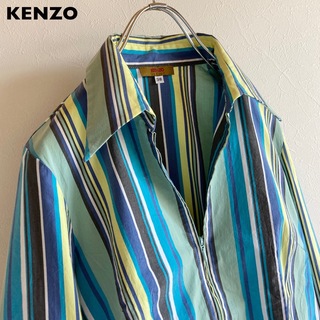 KENZO - ケンゾー ストライプ ストレッチ ジップ スキッパーシャツ ブラウス 38