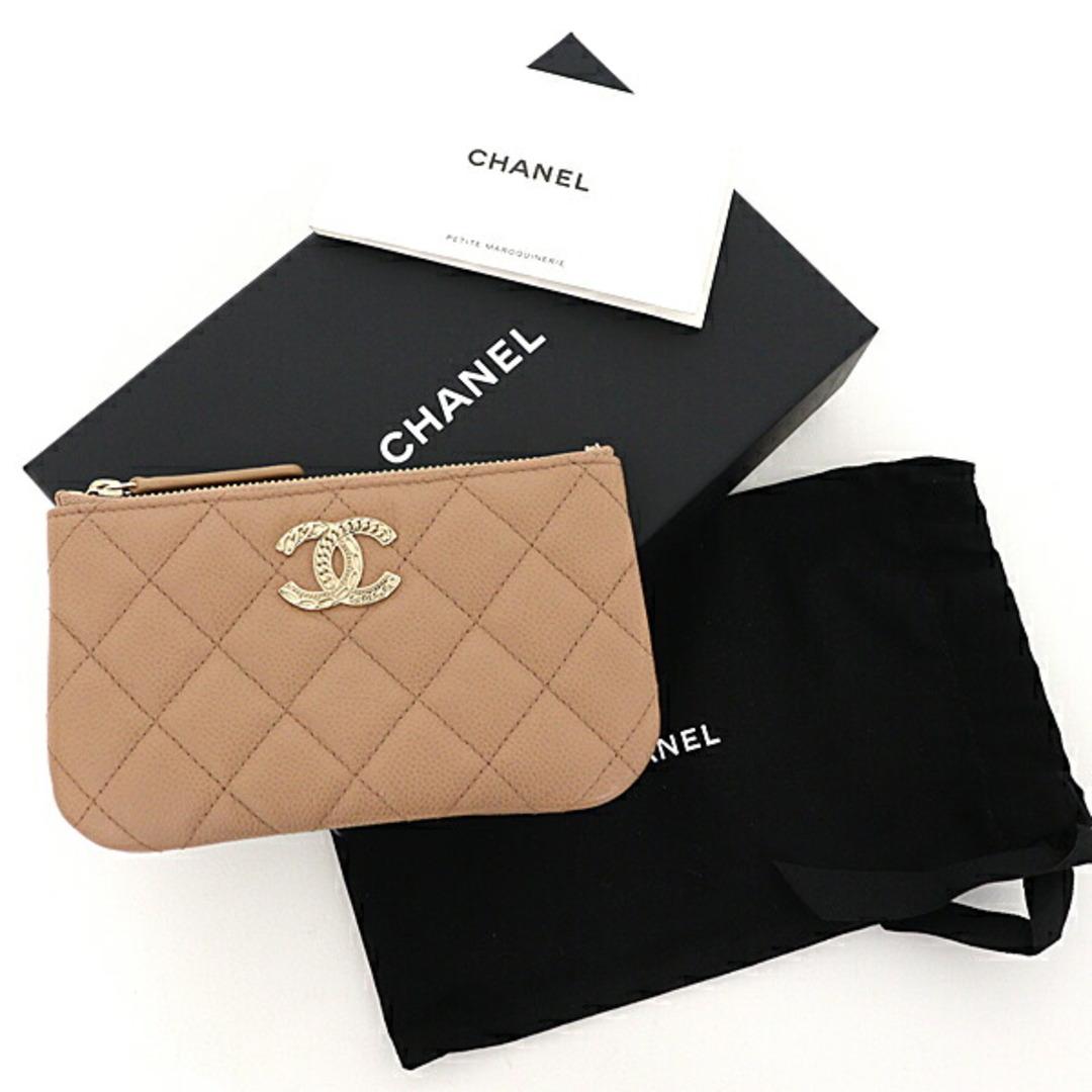 CHANEL(シャネル)のシャネル CHANEL マトラッセ ポーチ カードケース コインケース キャビアスキン ココマーク キルティング ベージュ 【中古】Sランク レディースのバッグ(その他)の商品写真