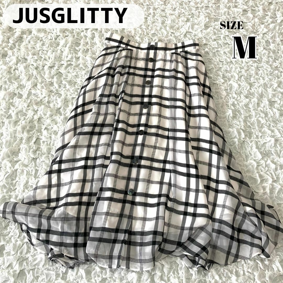 JUSGLITTY(ジャスグリッティー)のJUSGLITTY きれいめセンター釦×チェック柄フレアスカート M レディースのスカート(ロングスカート)の商品写真