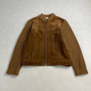 VINTAGE - ヴィンテージ　ブルゾン　フランス製　レザー　ニット　裏地絹　上品　ブラウン