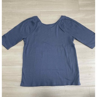 2way リブTシャツ　くすみブルー　青(Tシャツ/カットソー(半袖/袖なし))