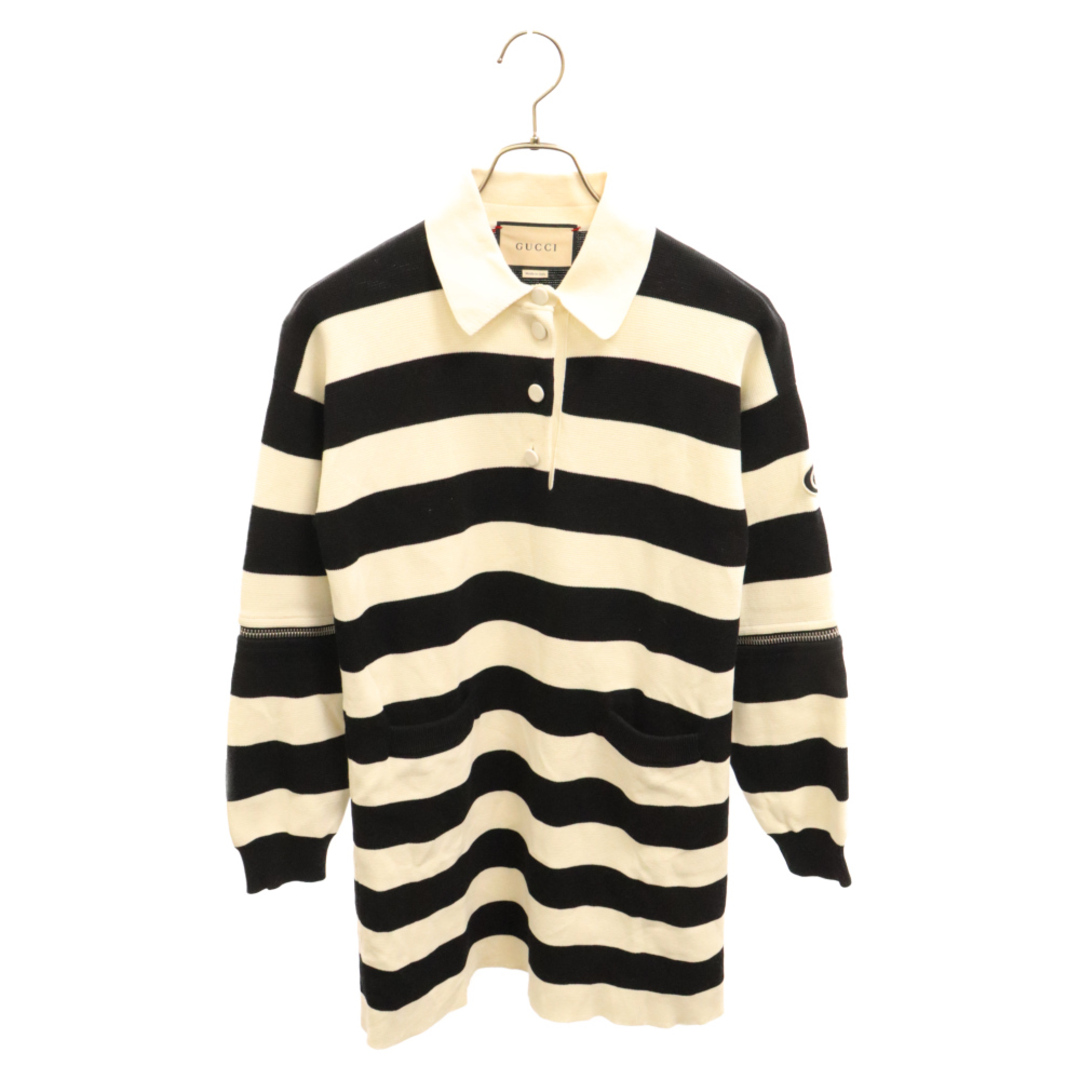 Gucci(グッチ)のGUCCI グッチ 2Way Border Polo 袖ジップ 2ウェイ ポロワンピース レディース ブラック/ホワイト 731592 XKCV0 レディースのトップス(その他)の商品写真